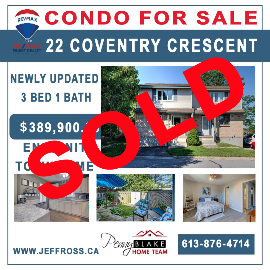 22 Coventry Cres - 3 Bed 1 Bath End Unit Townhome Condo - Kingston MLS Listing SOLD